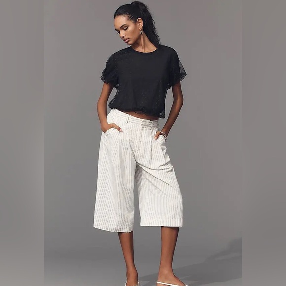 Anthropologie Dolan Mesh Dot Short Sleeve Bubble Top Size Large Black Crewneck - Picture 6 of 17